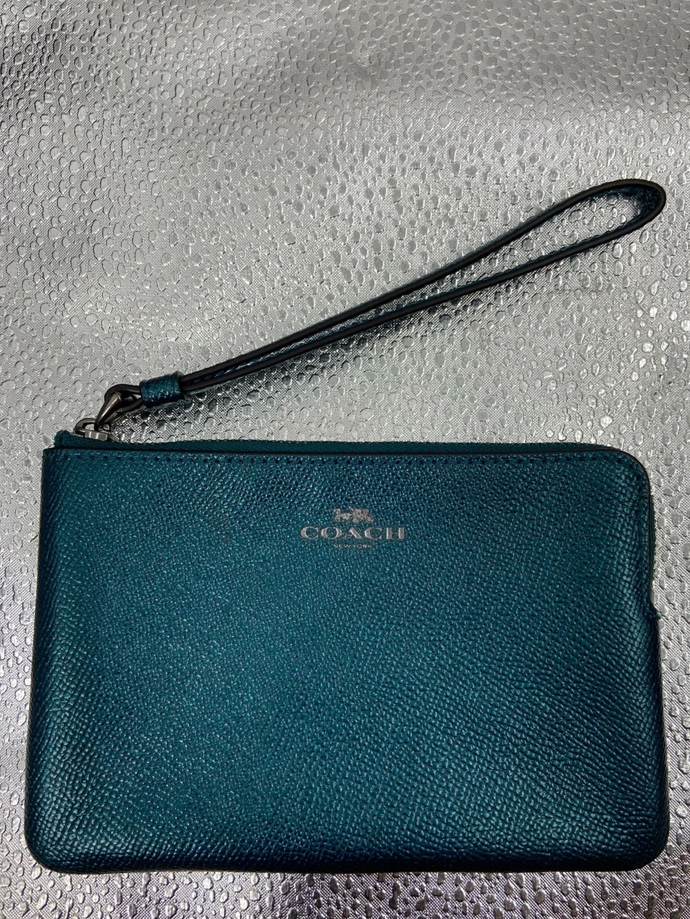 Coach Corner Zip Wristlet Teal Blue